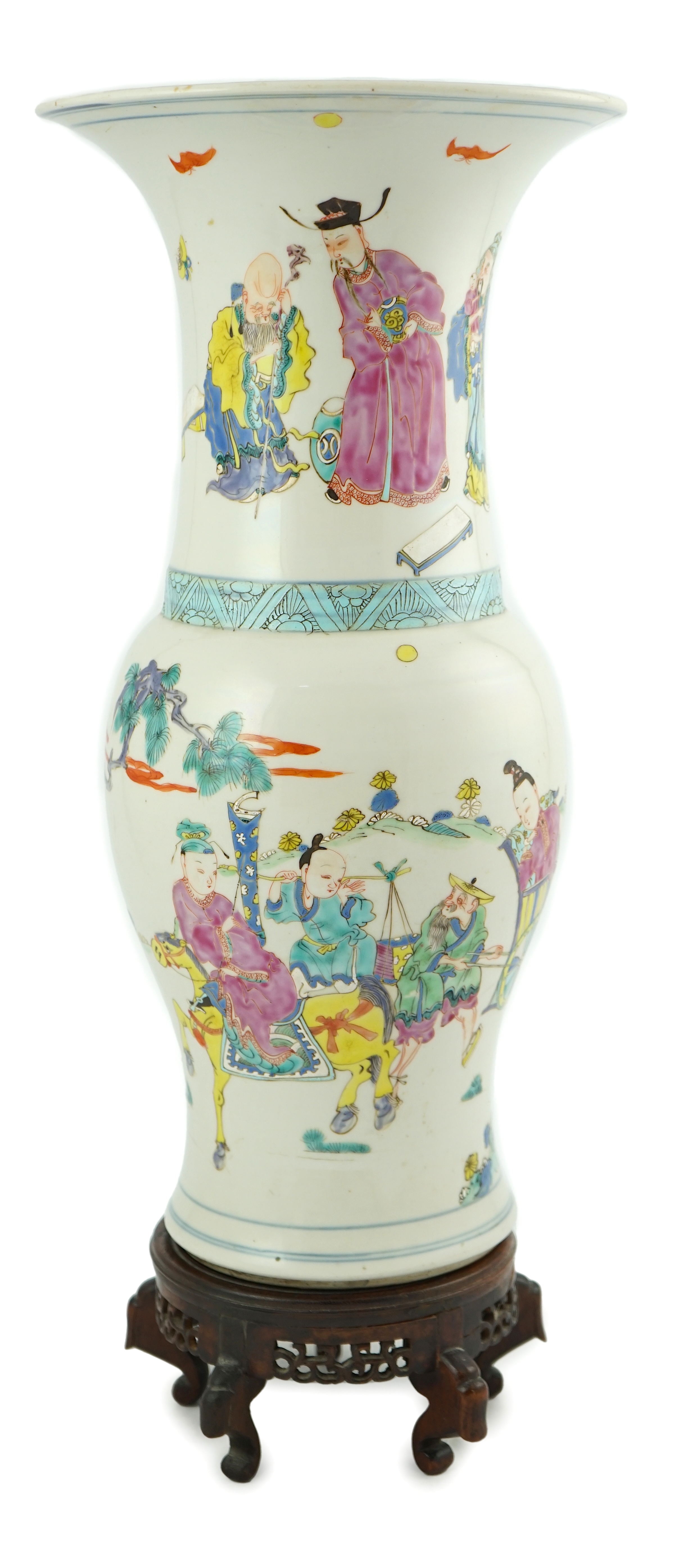 A rare Chinese famille rose ‘Sanxing’ yen-yen vase, Yongzheng period (1723-1735)